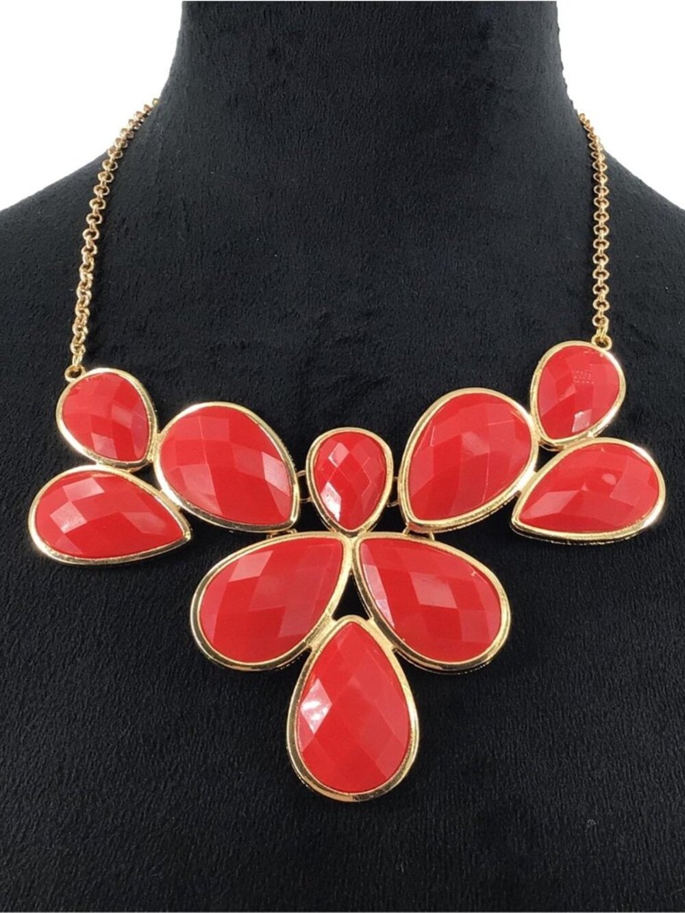 Jane Stone Bubble Bib Chunky Necklace Acrylic Coral Color